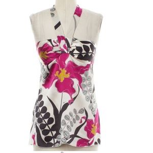 TRINA TURK Ivory Pink Floral Silk Halter Top